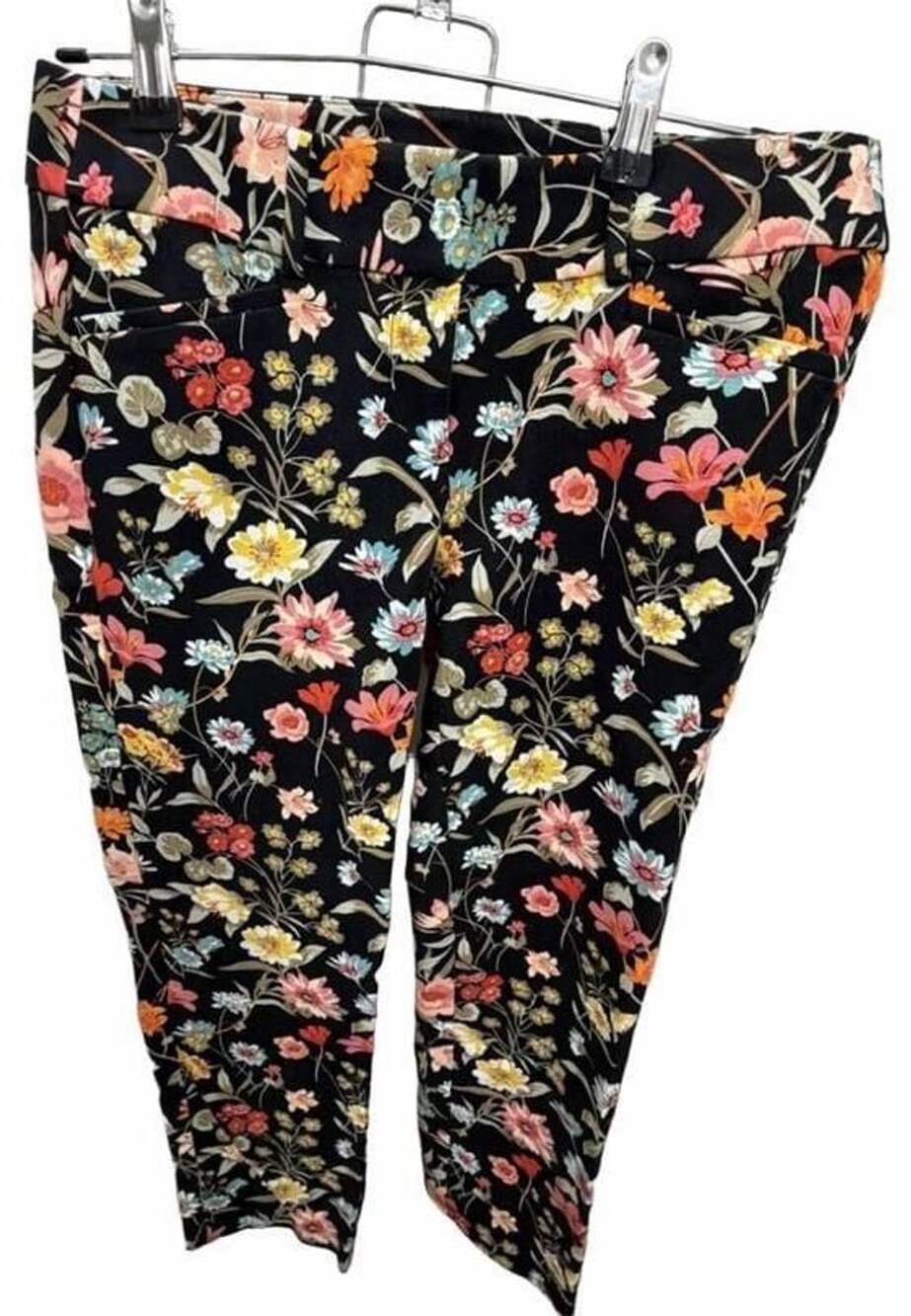 LOFT the Riviera pant size 0 black floral cropped stretch ankle pants